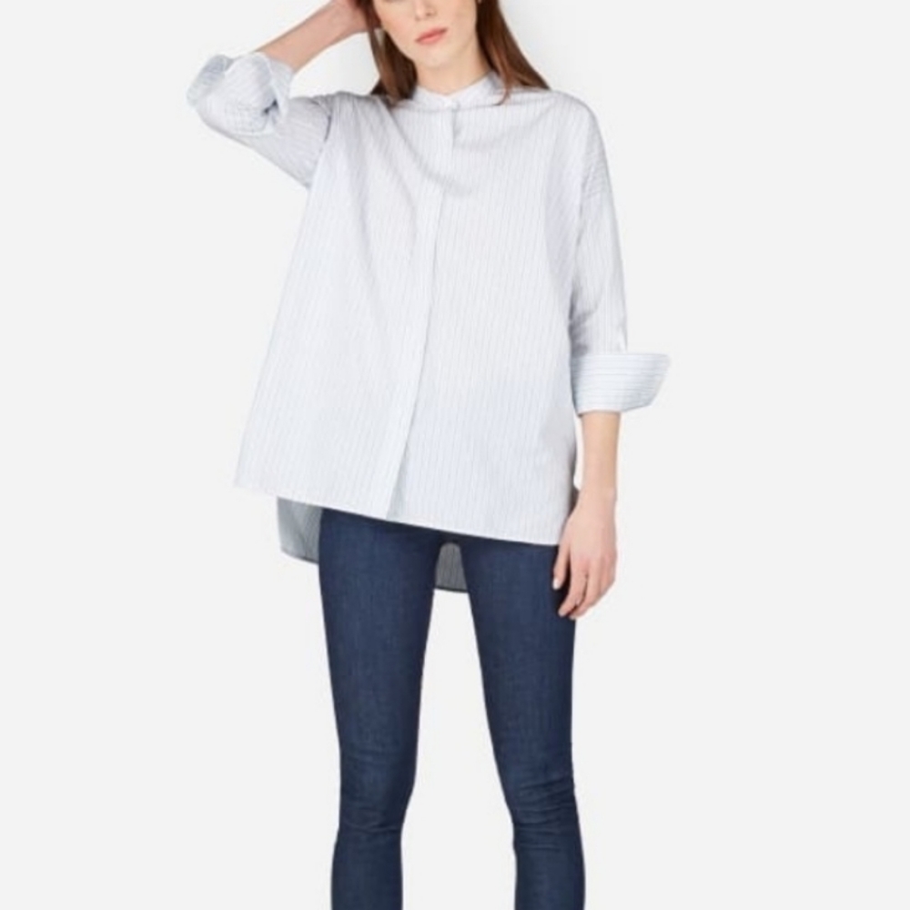 Everlane White Cotton Collarless Square Shirt